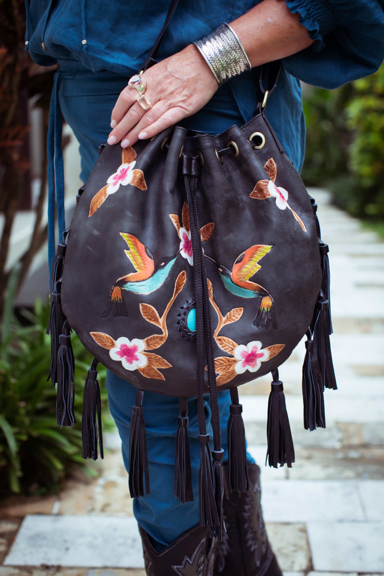 Charzek - carrying Boho Bag - Leather - Black