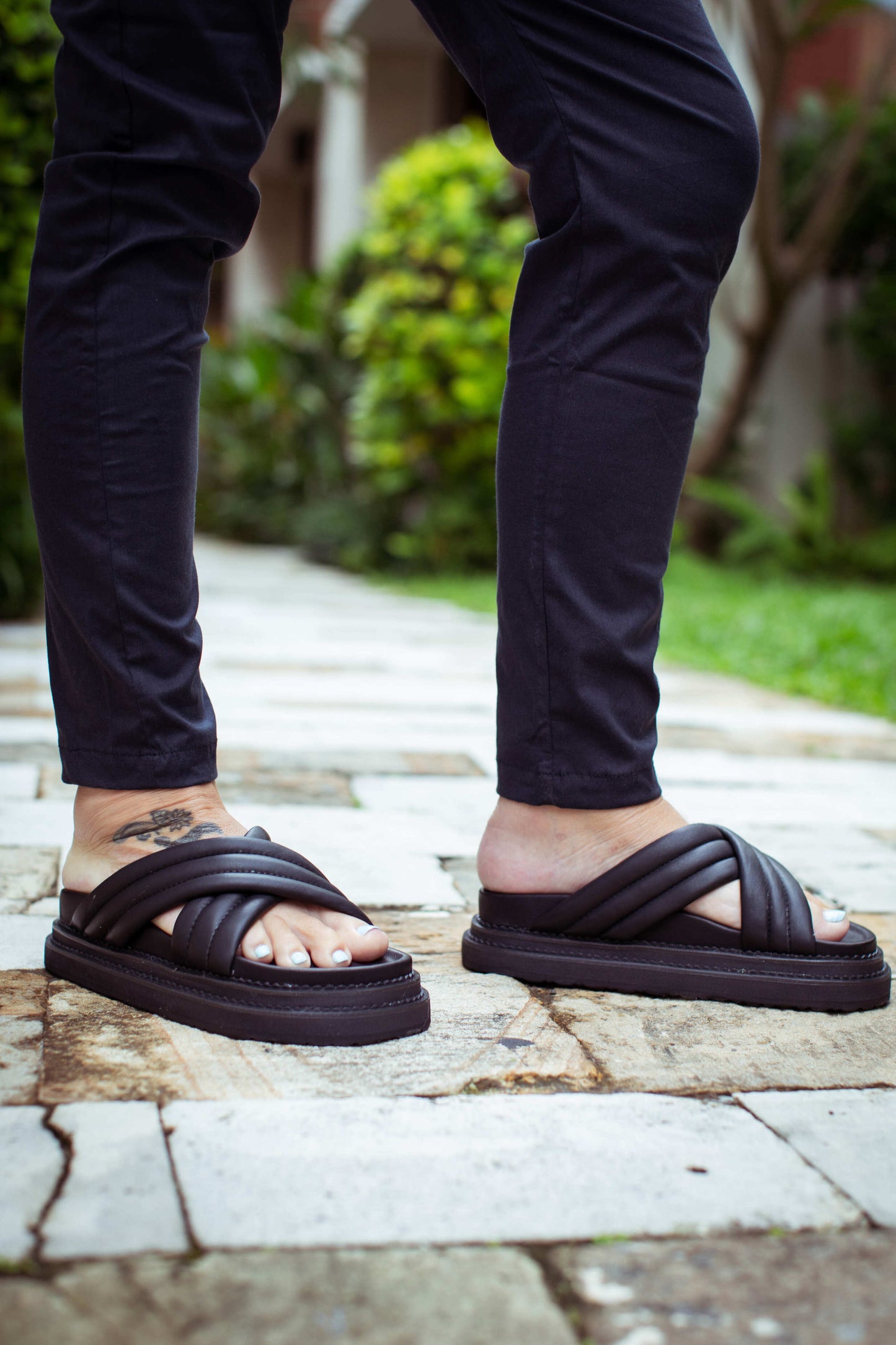 Wearing Dani platform slides | Charzek