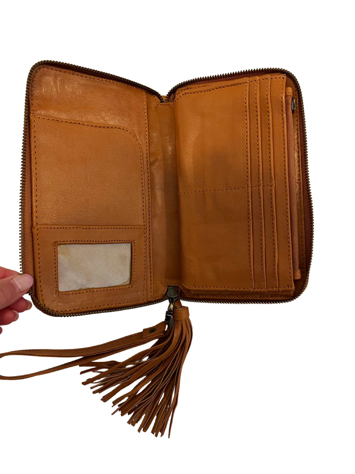 showing pockets inside bird in the hand wallet